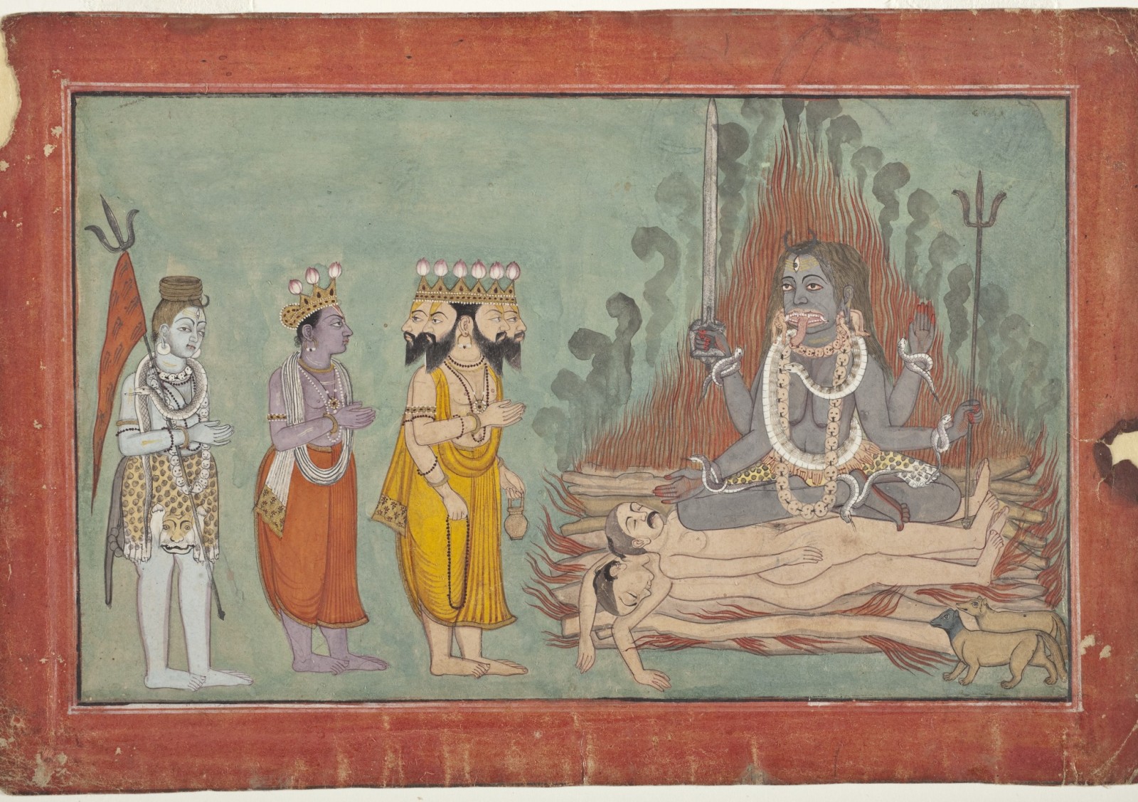 shiva vishnou et brahma adorant kali